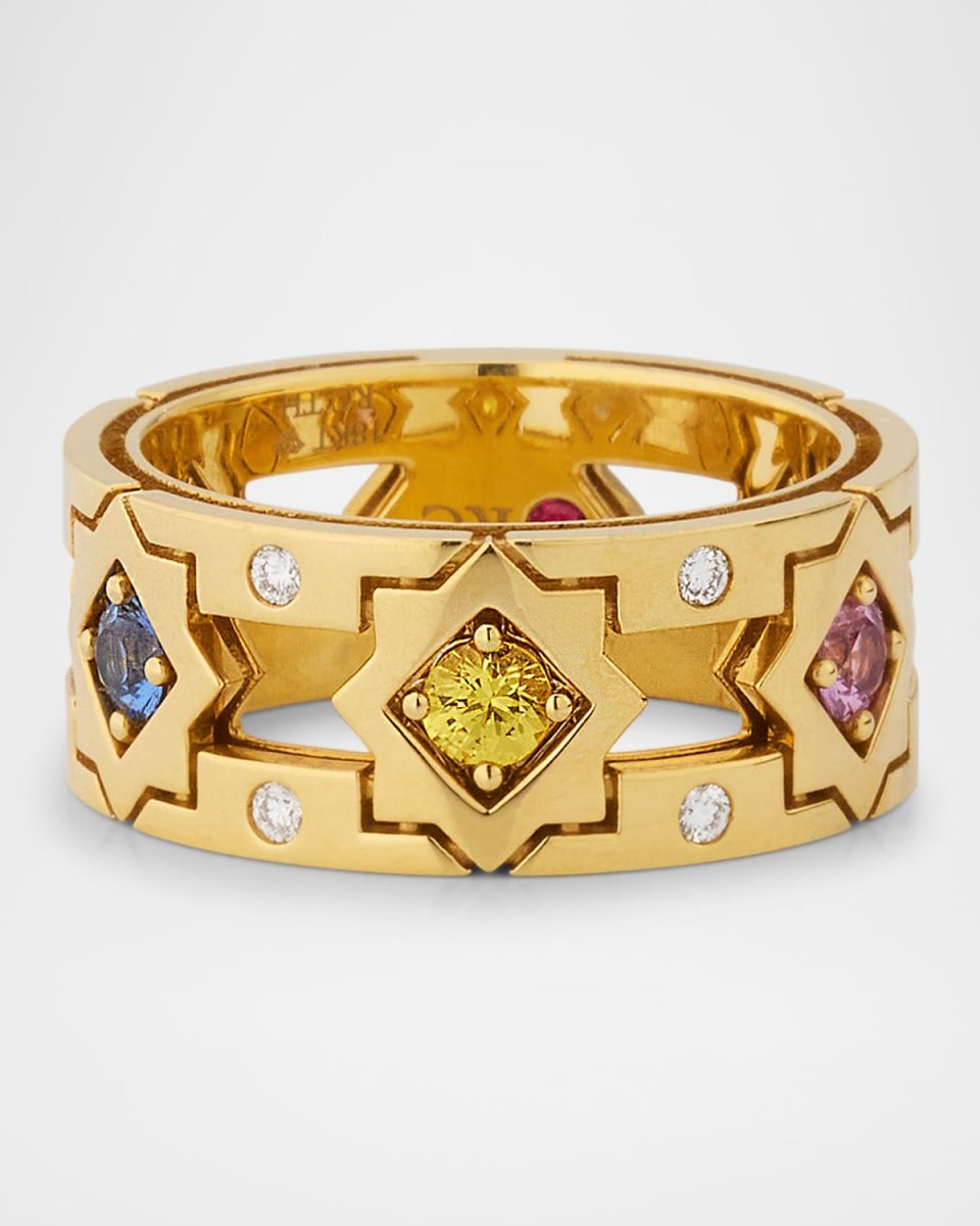 18K Yellow Gold Navarra Ring with Mixed Sapphires and Diamonds